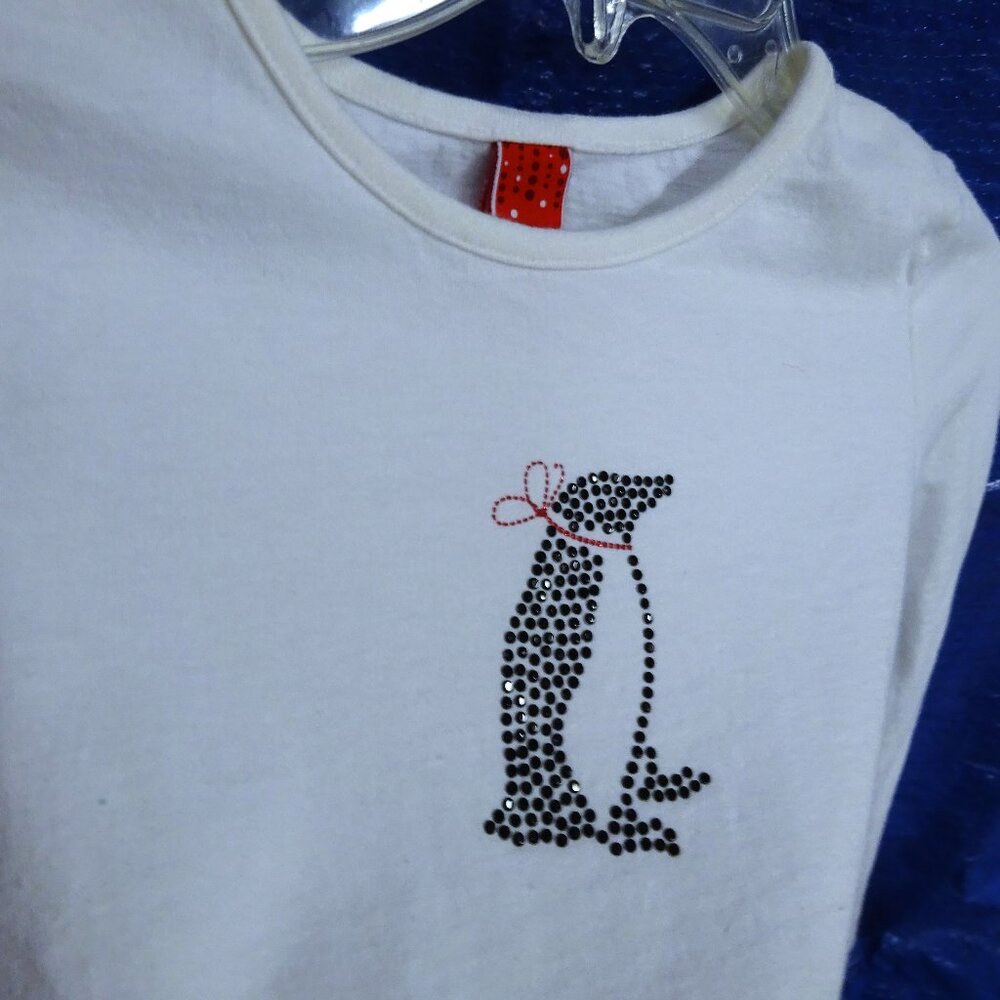 DOTS 100% COTTON BLACK CRYSTALS PENQUIN RED TINY CRYSTALS girls TEE 7/8 M